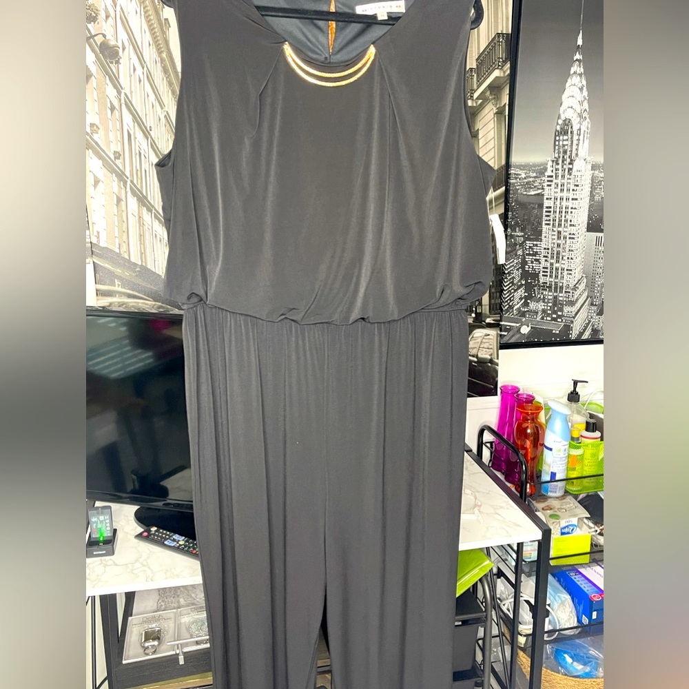 Sleeveless Romper with Gold Neck Embellishment